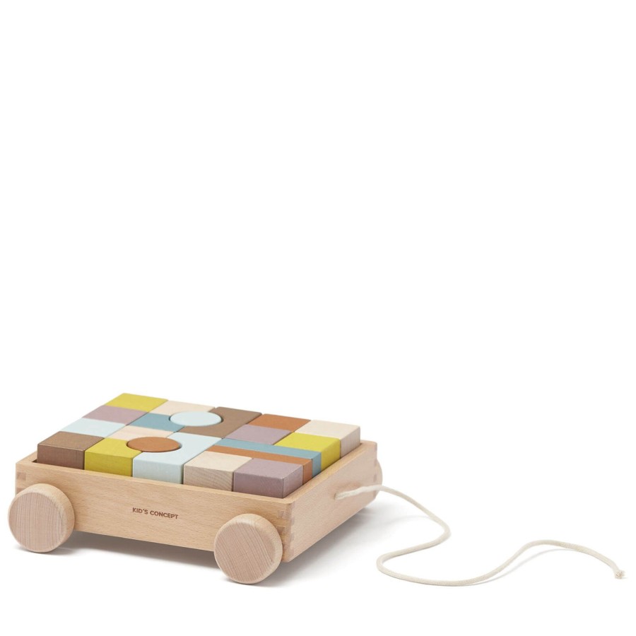 Toys Kids Concept Push & Pull Along Toys | Neo Wagon With Blocks Multi Coloured