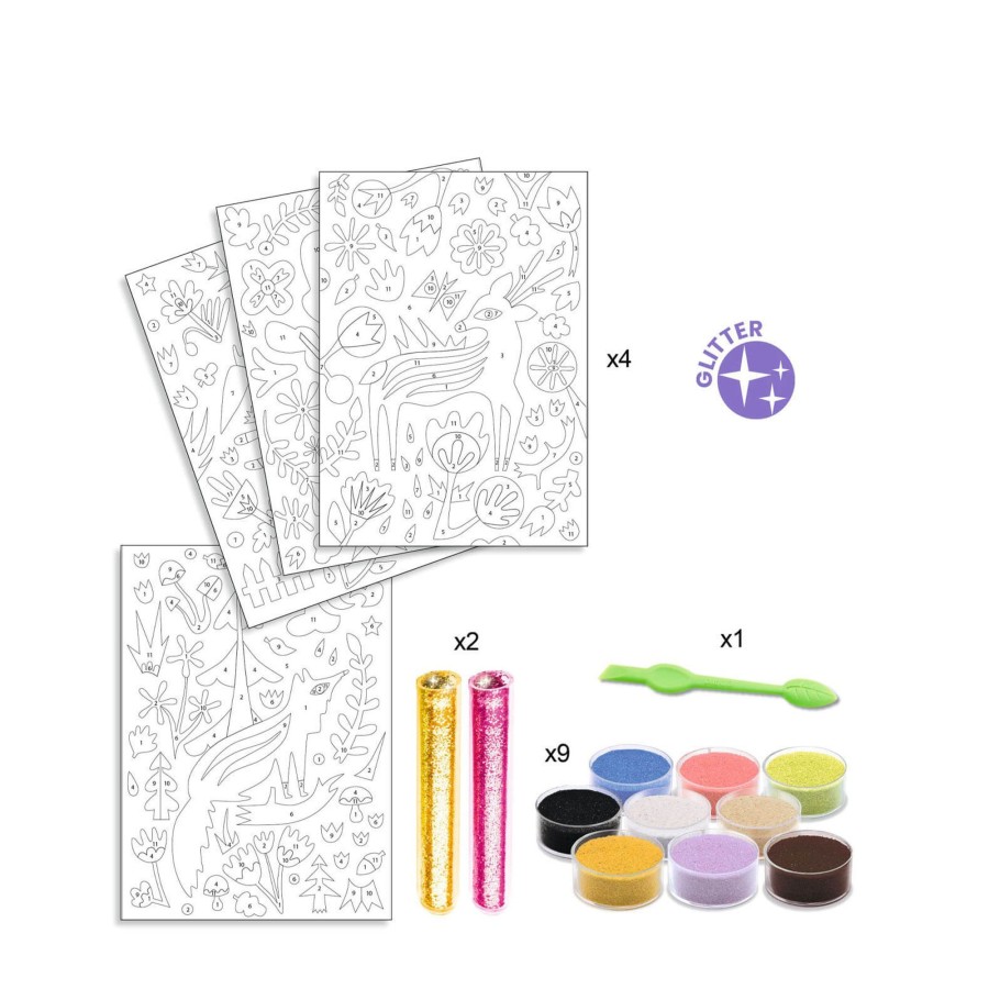 Toys Djeco Arts & Crafts | Colour In Glitter Craft Set - Woodland Wonderland