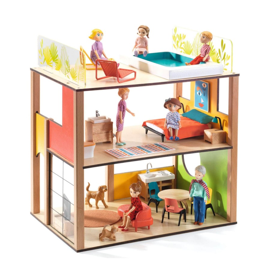 Toys Djeco Dolls, Dolls Houses | City Doll House And 22 Furniture Pieces