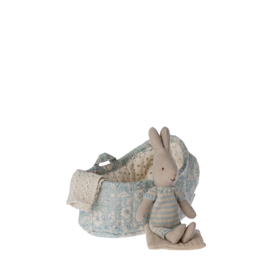 Toys Maileg Soft Toys, Comforters | Rabbit In Carry Cot Micro - Blue