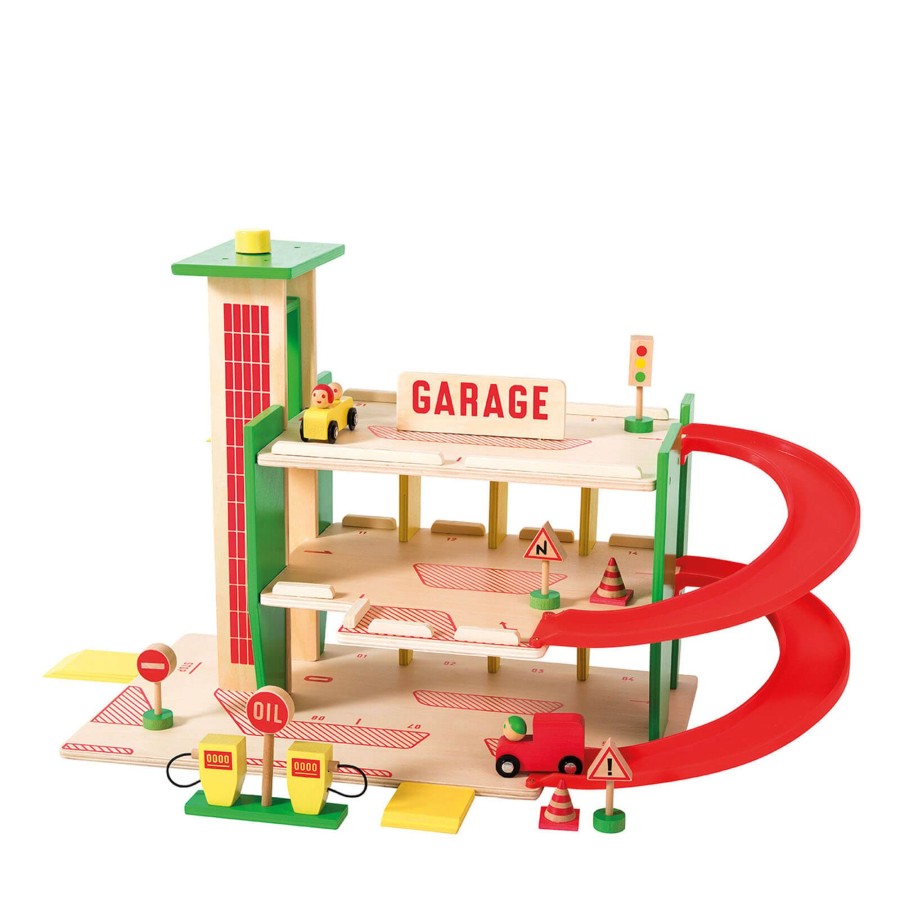 Toys Moulin Roty Trains, Cars, Planes | Large Wooden Garage And Accessories