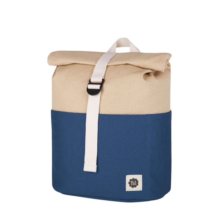 Home Blafre Lunch Bags, Backpacks | Navy And Beige Roll Top Backpack - 9.5 Litres