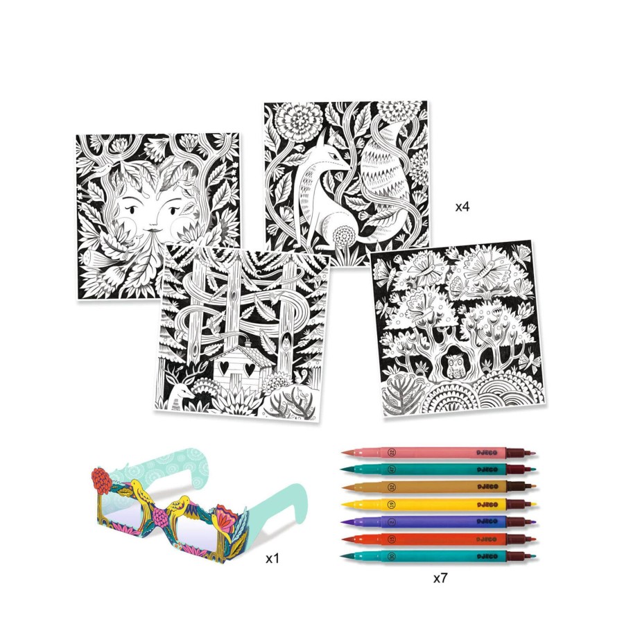 Toys Djeco Arts & Crafts | Colour In Craft Set - Fantasy Forest 3D Effect