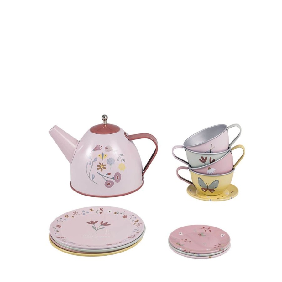 Toys Little Dutch Kitchens, Foods | Tin Tea Set Flowers And Butterflies