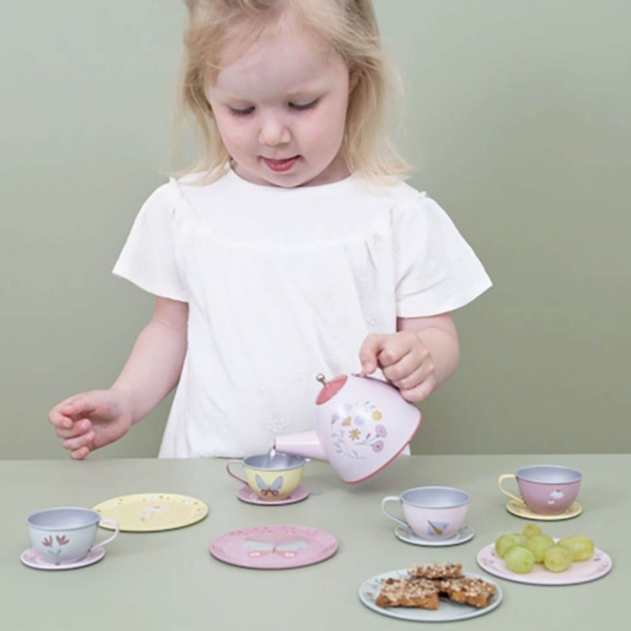 Toys Little Dutch Kitchens, Foods | Tin Tea Set Flowers And Butterflies