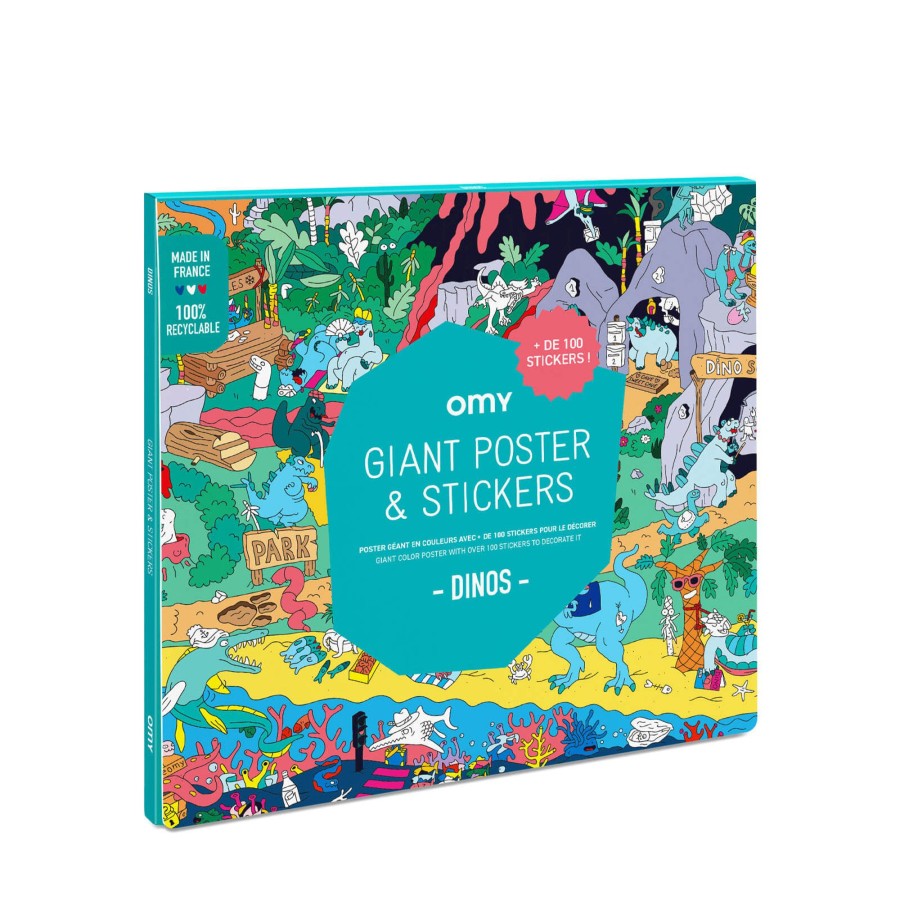 Toys OMY Arts & Crafts | Poster With 100 Stickers - Dino