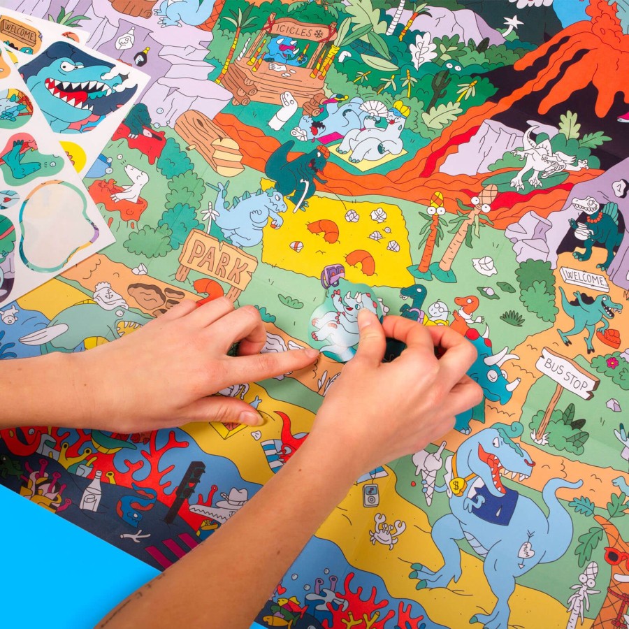 Toys OMY Arts & Crafts | Poster With 100 Stickers - Dino