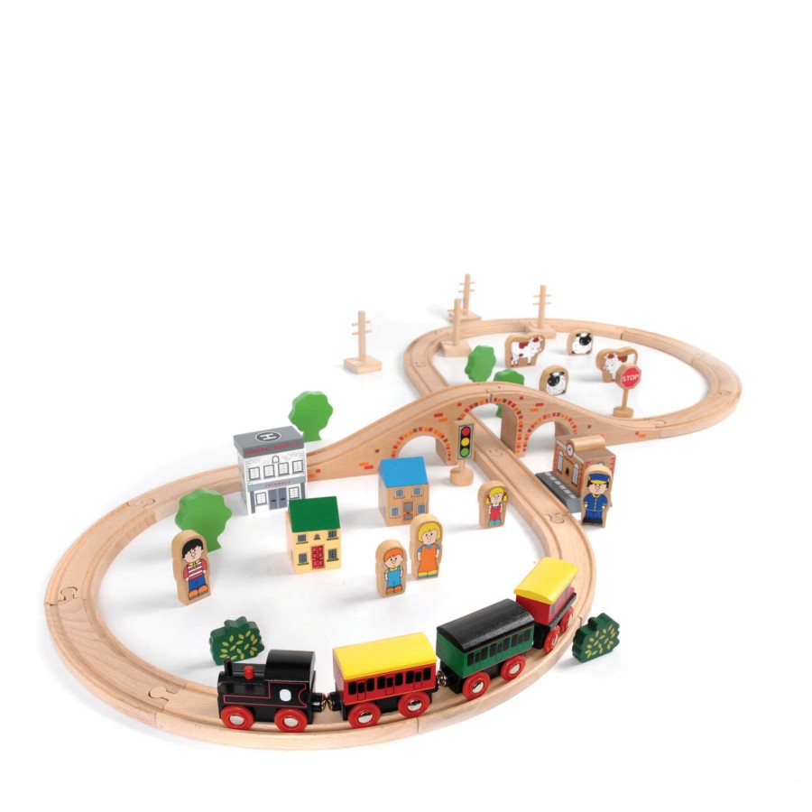 Toys Tidlo Trains, Cars, Planes | Wooden Classic Train Set - 50 Pieces