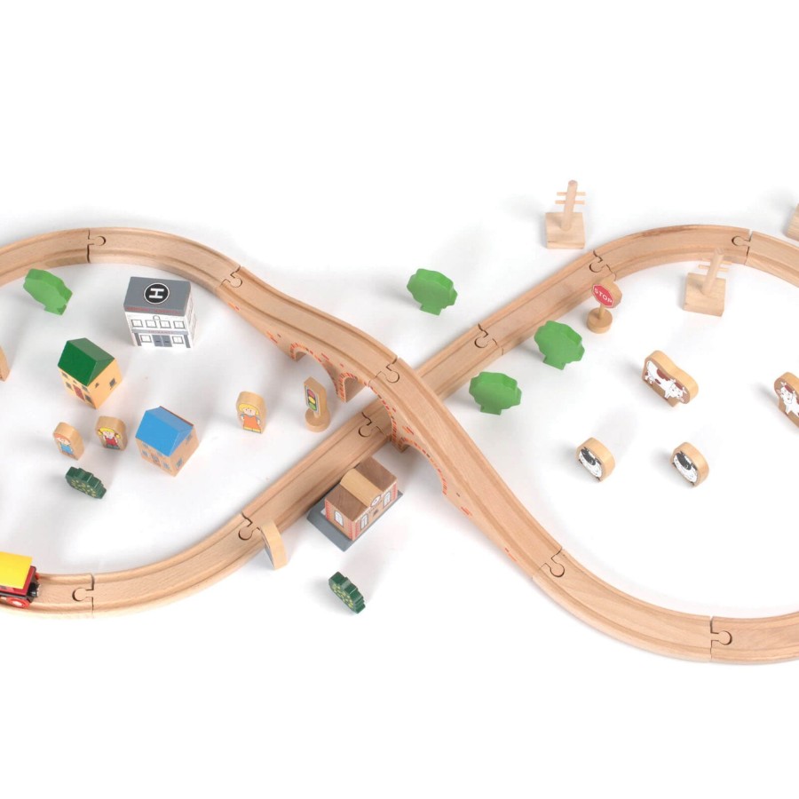 Toys Tidlo Trains, Cars, Planes | Wooden Classic Train Set - 50 Pieces