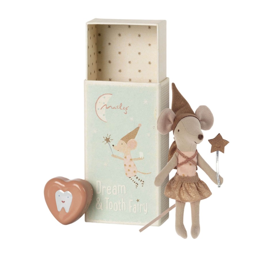 Toys Maileg Soft Toys, Comforters | Tooth Fairy Mouse In Matchbox Rose