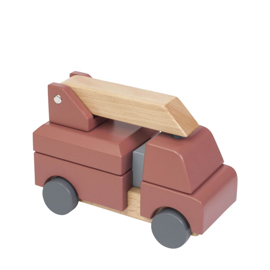 Toys Sebra Wooden Toys | Wooden Stacking Fire Truck - Clay Red