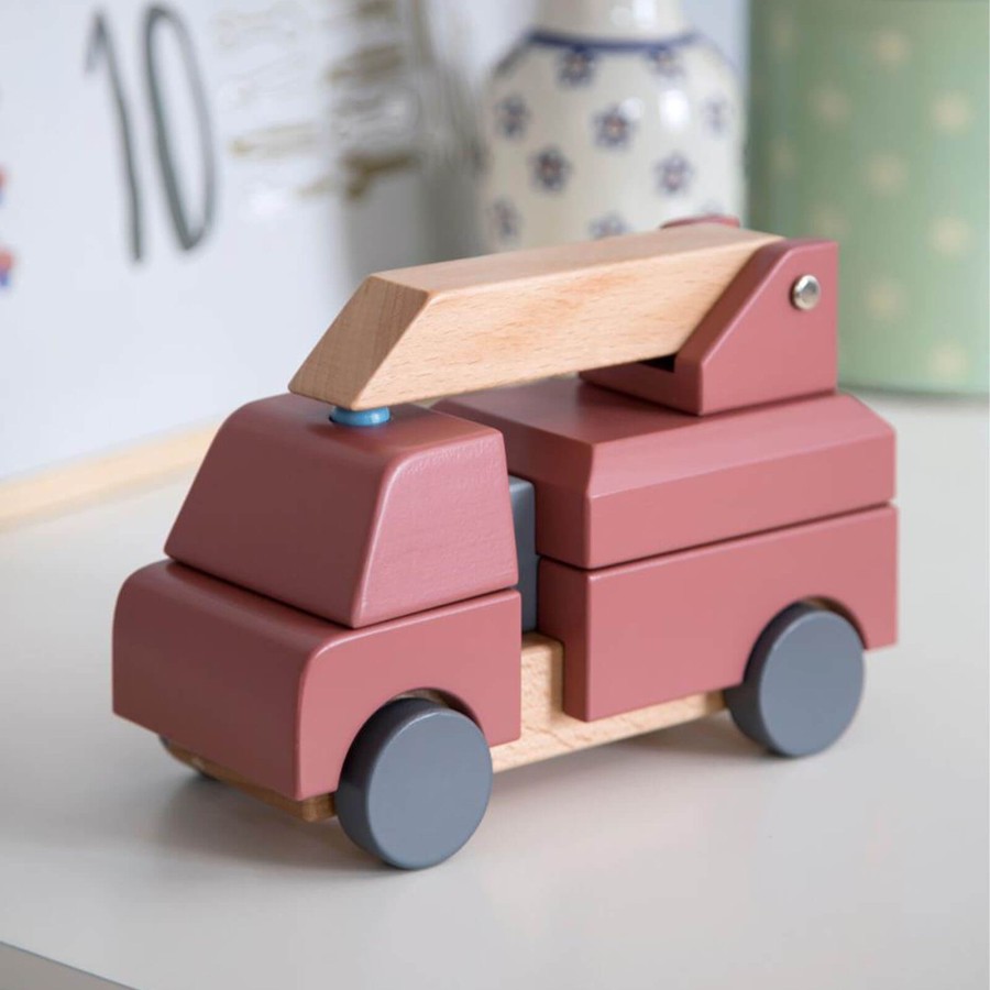 Toys Sebra Wooden Toys | Wooden Stacking Fire Truck - Clay Red