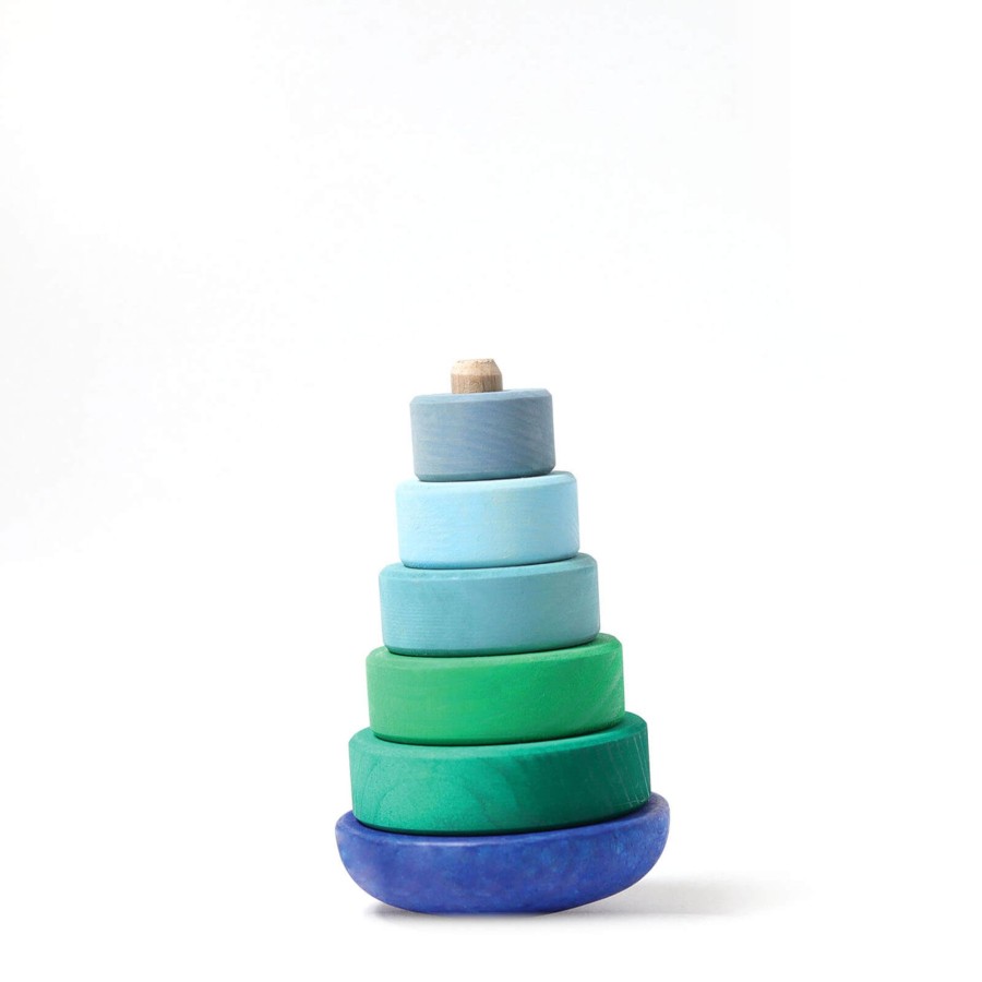 Toys Grimm’s Stacking Toys | Wooden Wobbly Stacking Tower - Blue