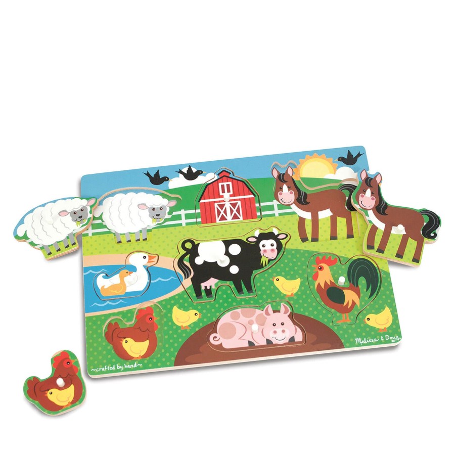 Toys Melissa and Doug Games, Puzzles, Jigsaws | Wooden Peg Puzzle - Farm Animals