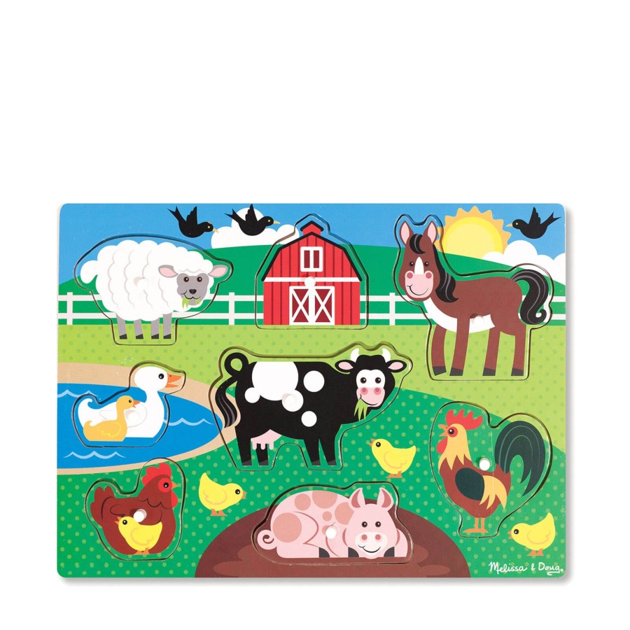 Toys Melissa and Doug Games, Puzzles, Jigsaws | Wooden Peg Puzzle - Farm Animals