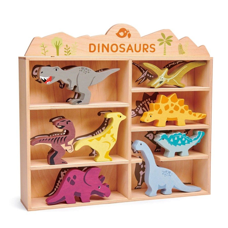 Toys Tender Leaf Wooden Toys | Dinosaurs Set Plus Display Shelf