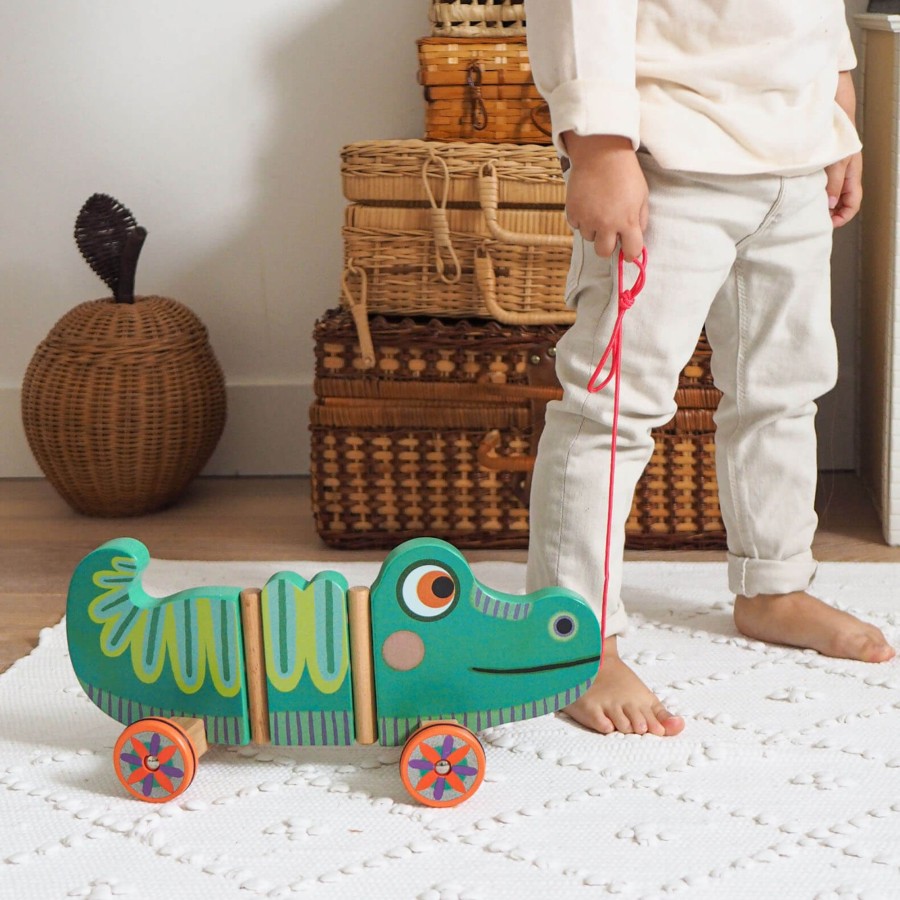 Toys Djeco Push & Pull Along Toys | Wooden Pull Along Toy - Edgar The Crocodile