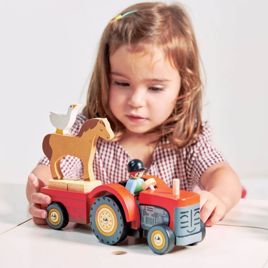 Toys Tender Leaf Wooden Toys | Wooden Farmyard Tractor And Accessories