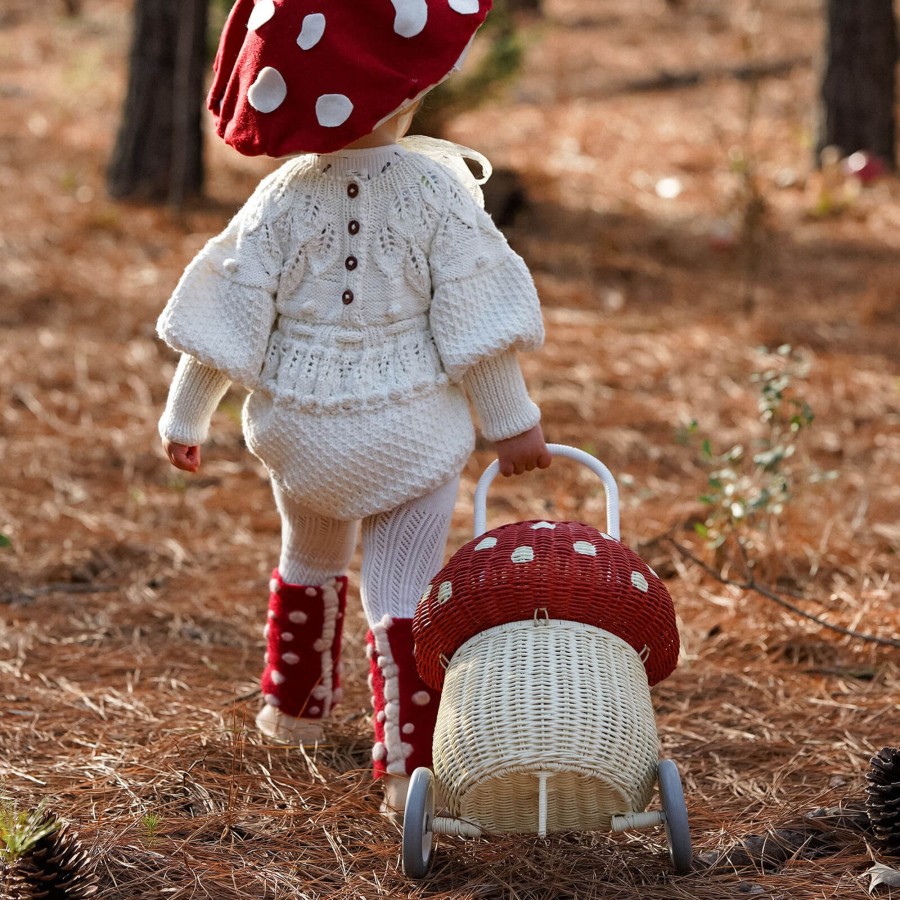 Toys Olli Ella Push & Pull Along Toys | Rattan Mushroom Luggy - Red