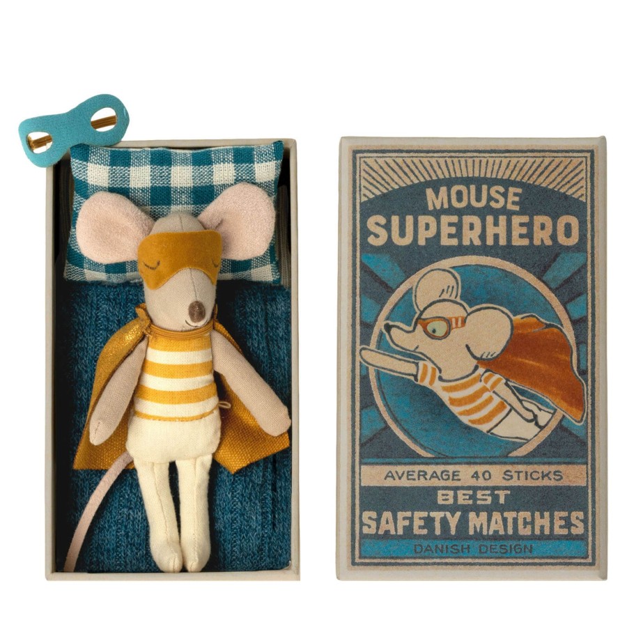 Toys Maileg Soft Toys, Comforters | Super Hero Mouse - Little Brother In Matchbox