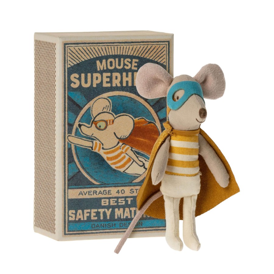 Toys Maileg Soft Toys, Comforters | Super Hero Mouse - Little Brother In Matchbox