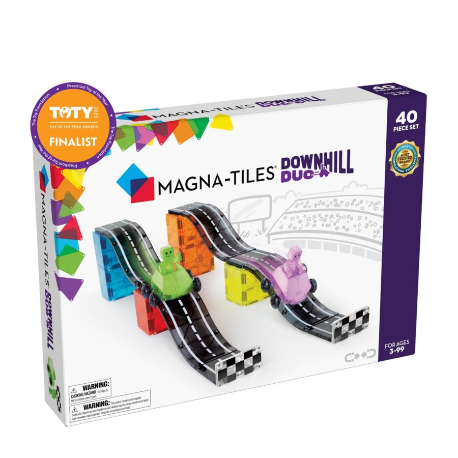 Toys Magna-Tiles Stacking Toys | Downhill Duo - Roads And Cars 40 Piece Set