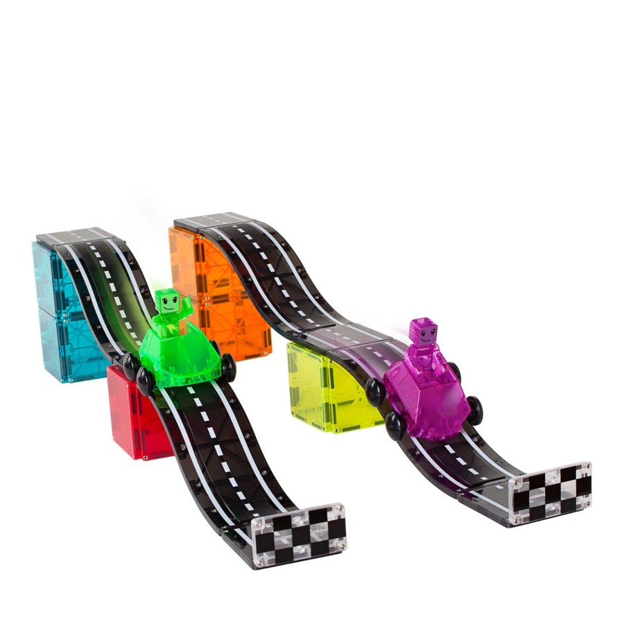 Toys Magna-Tiles Stacking Toys | Downhill Duo - Roads And Cars 40 Piece Set