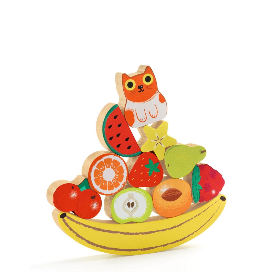 Toys Djeco Games, Puzzles, Jigsaws | Wooden Puzzle Stacking Board - Fruit And The Cat