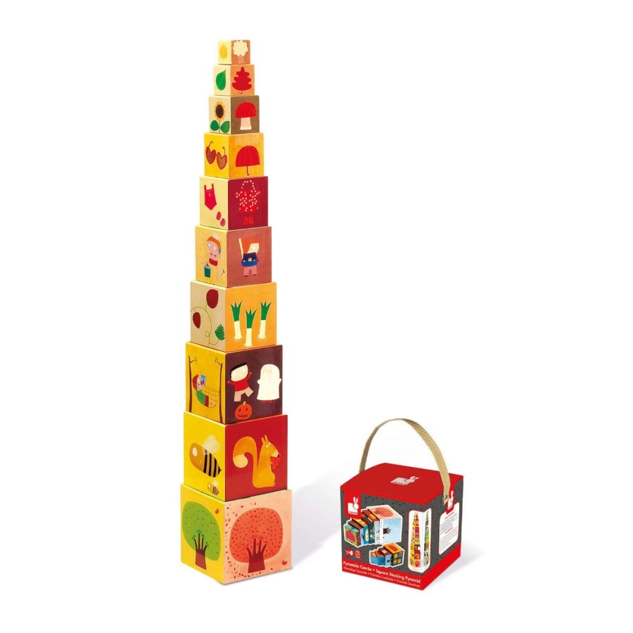 Toys Janod Stacking Toys | Four Seasons Square Stacking Pyramid