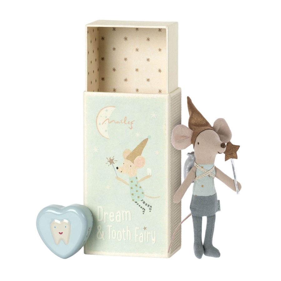 Toys Maileg Soft Toys, Comforters | Tooth Fairy Mouse In Matchbox Blue