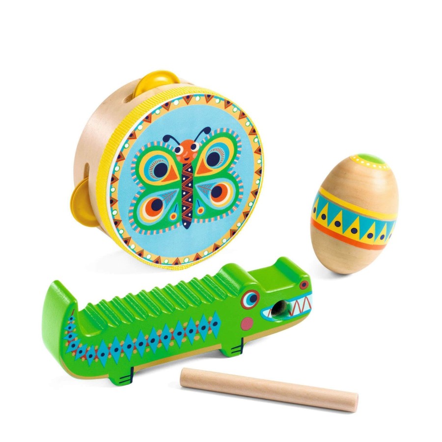 Toys Djeco Musical Instruments | Animambo Set Of 3 Wooden Percussions Instruments