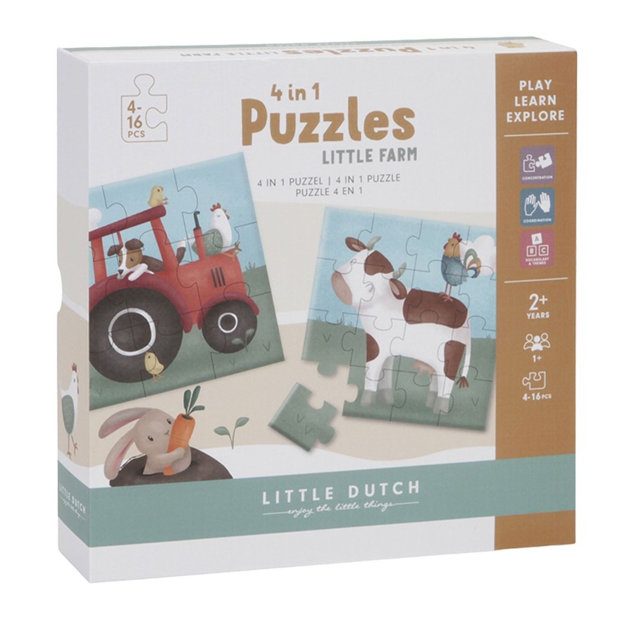 Toys Little Dutch Games, Puzzles, Jigsaws | 4 In 1 Puzzles - Little Farm