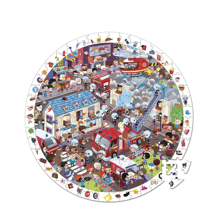 Toys Janod Games, Puzzles, Jigsaws | Round Observation Puzzle Firemen - 208 Pieces