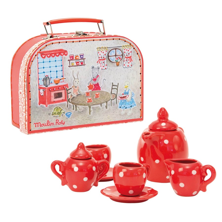 Toys Moulin Roty Kitchens, Foods | Red Ceramic Tea Set Case