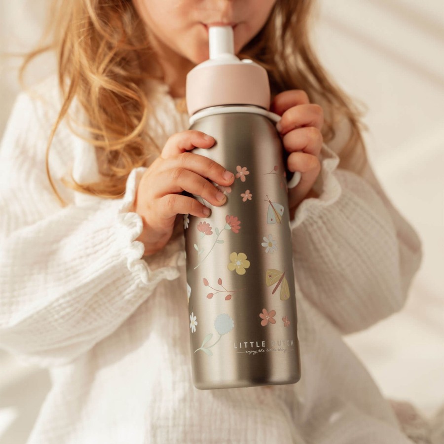 Home Little Dutch Water Bottles | Insulated Steel Bottle 350 Ml - Flowers And Butterflies