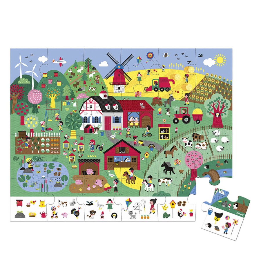 Toys Janod Games, Puzzles, Jigsaws | Observation Puzzle The Farm - 24 Pieces