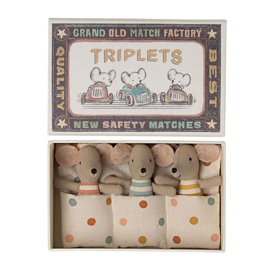 Toys Maileg Soft Toys, Comforters | Triplets - Baby Mice In Matchbox