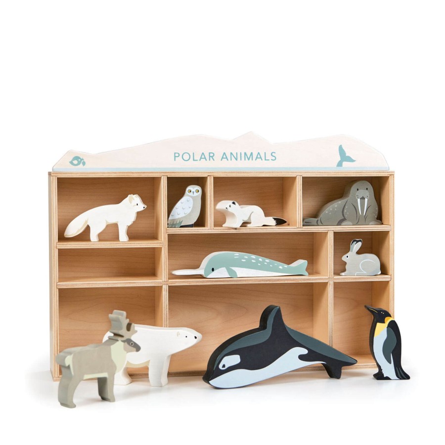 Toys Tender Leaf Wooden Toys | Polar Animals Set Plus Display Shelf