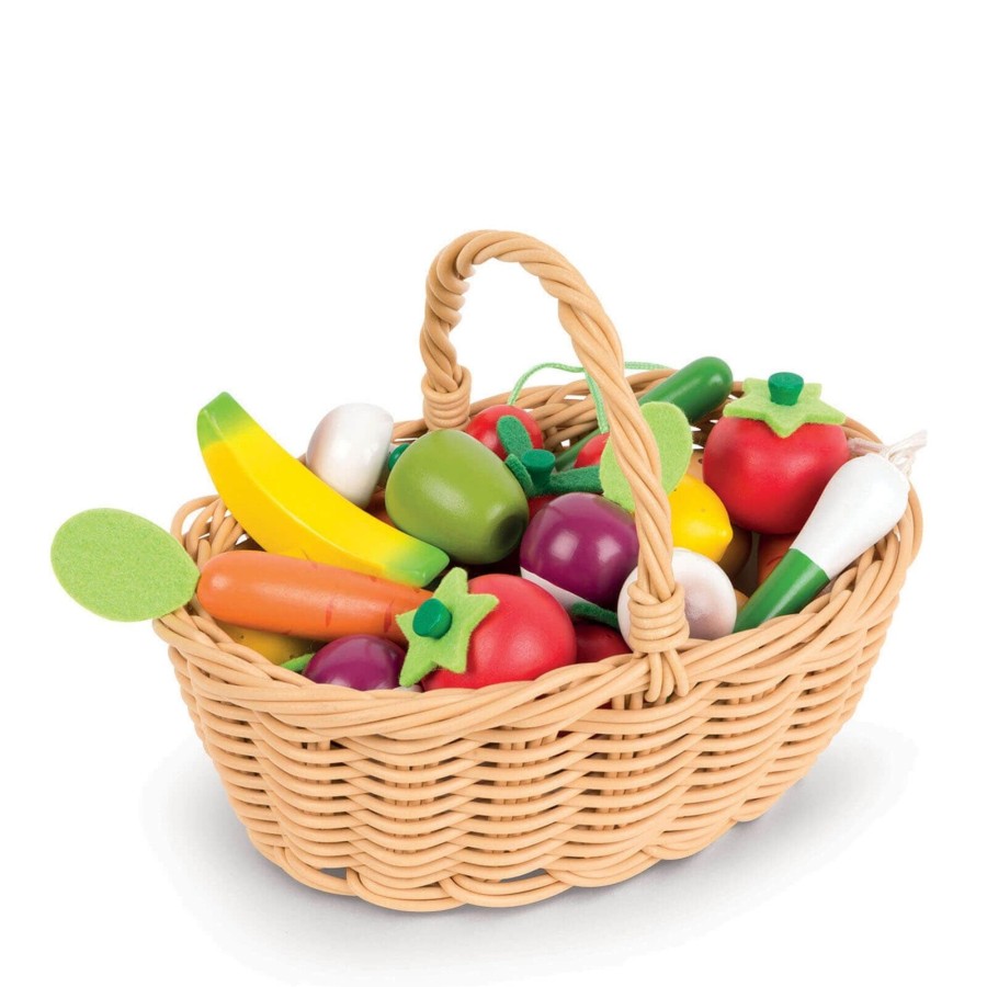 Toys Janod Kitchens, Foods | 24 Pcs Fruits And Vegetables Basket