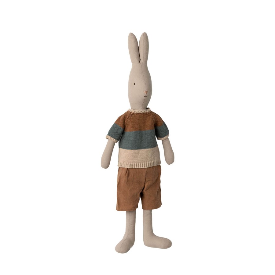 Toys Maileg Soft Toys, Comforters | Rabbit Size 4 - Classic Knitted Shirt And Shorts