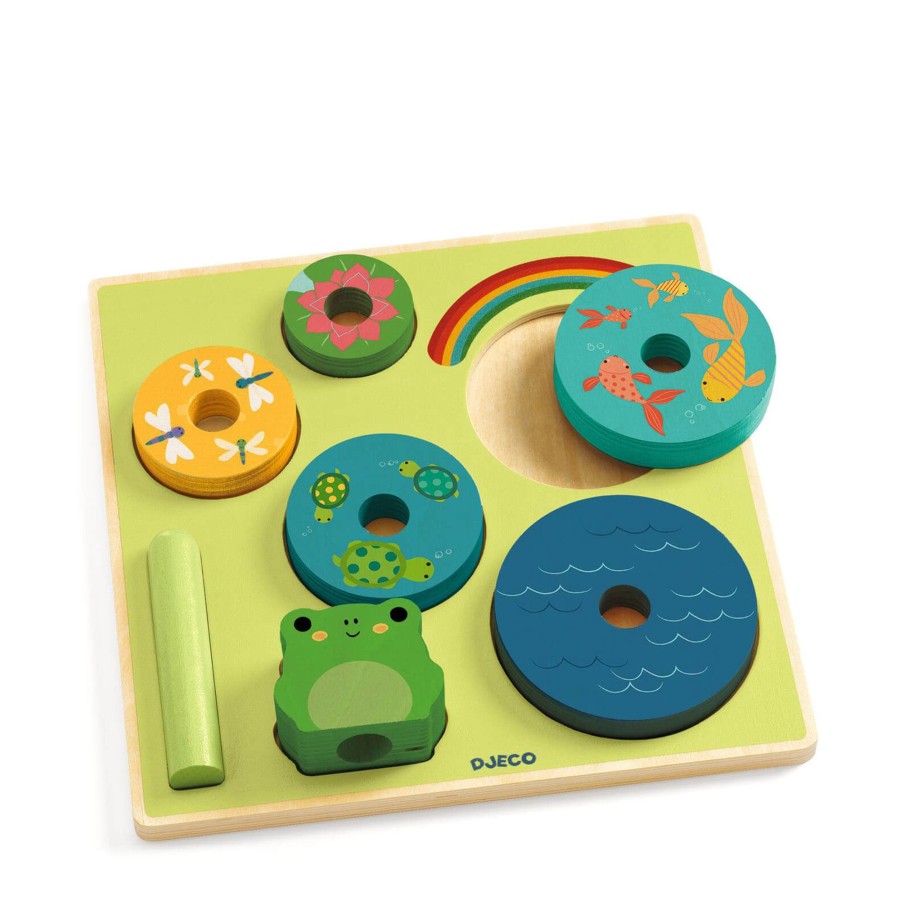 Toys Djeco Games, Puzzles, Jigsaws | Wooden Puzzle Stacking Board - Frog In The Pond