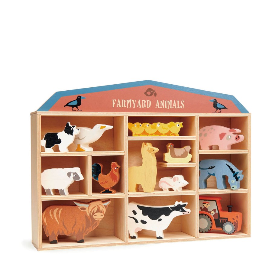 Toys Tender Leaf Wooden Toys | Farmyard Animals Set Plus Display Shelf