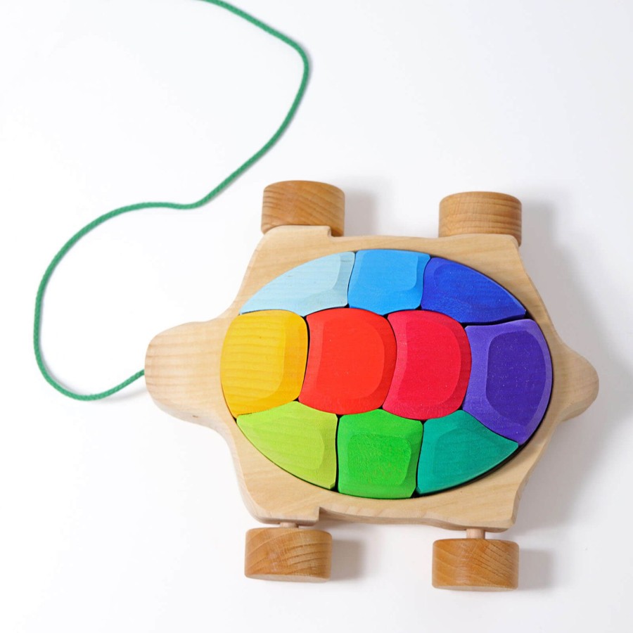 Home Grimm’s Decorative Objects | Wooden Pull Along - Rainbow Turtle Puzzle