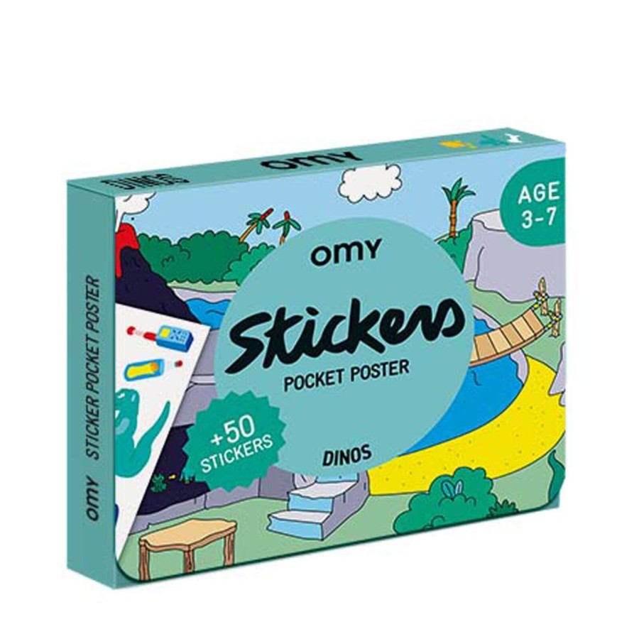 Toys OMY Arts & Crafts | Pocket Poster With 50 Stickers - Dinosaurs