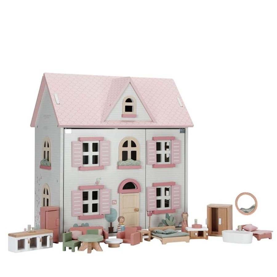 Toys Little Dutch Dolls, Dolls Houses | Pink & White Doll'S House Plus Furniture And Accessories