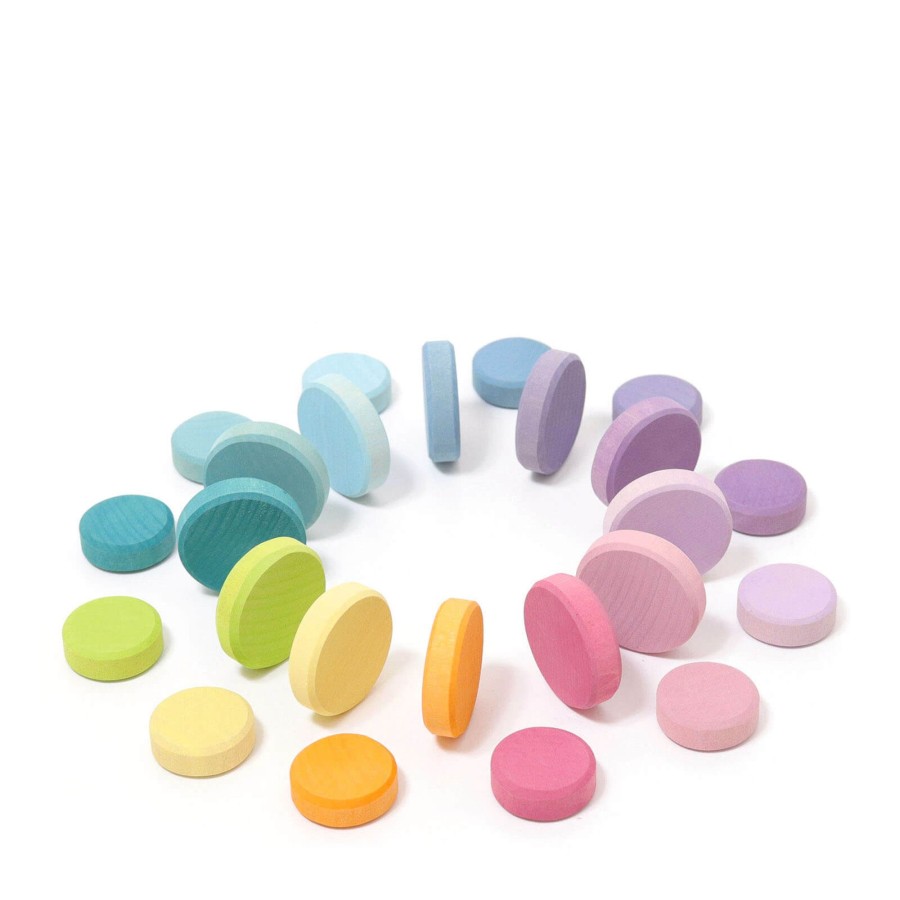 Toys Grimm’s Stacking Toys | 24 Wooden Pastel Coins