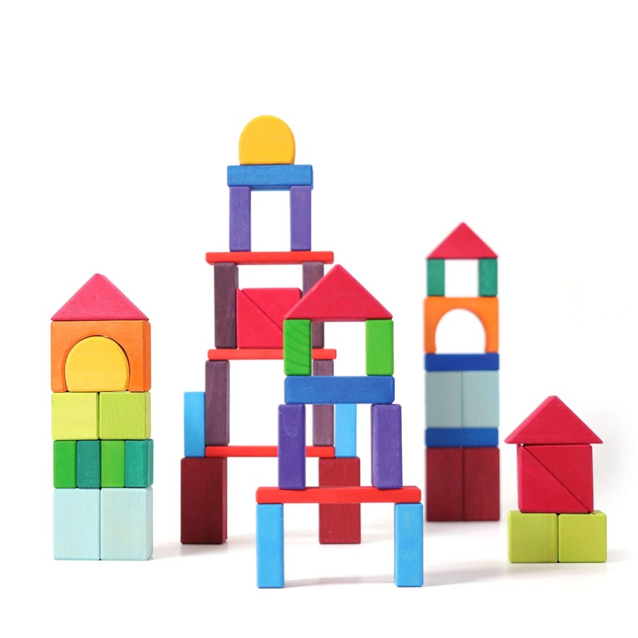 Toys Grimm’s Stacking Toys | 60 Coloured Geo Blocks Building Blocks