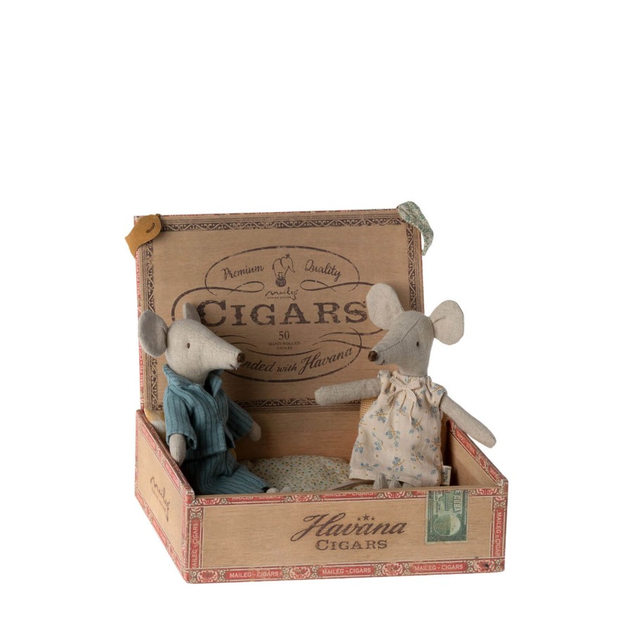 Toys Maileg Soft Toys, Comforters | Mum And Dad Mice In Cigar Box