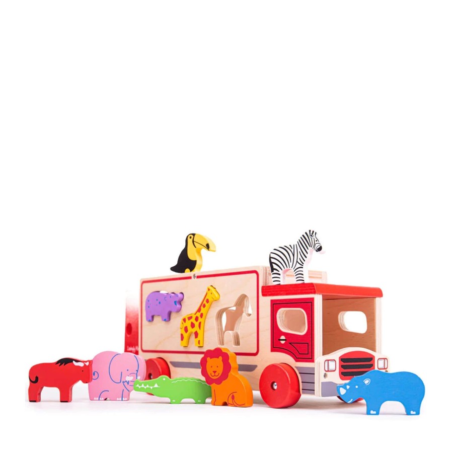 Toys Big Jigs Shape Sorters, Bead Frames | Wooden Safari Sorting Lorry