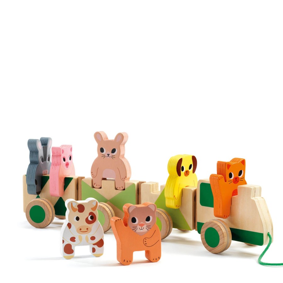 Toys Djeco Push & Pull Along Toys | Wooden Pull Along Train - Stacking Farm